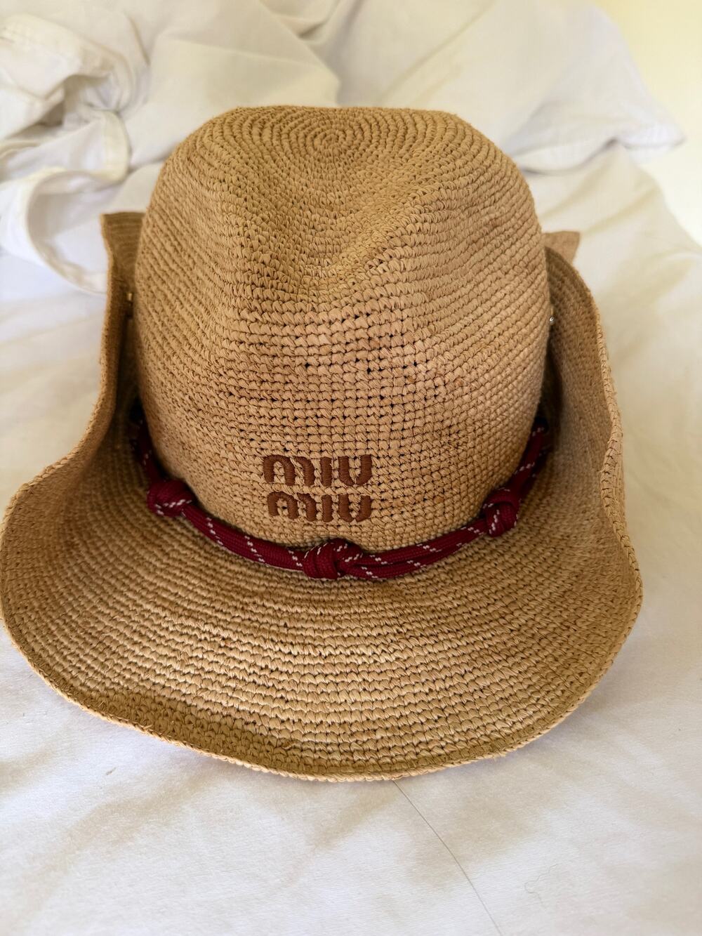 RARE Miu Miu Raffia straw Cowboy Hat Beige Large